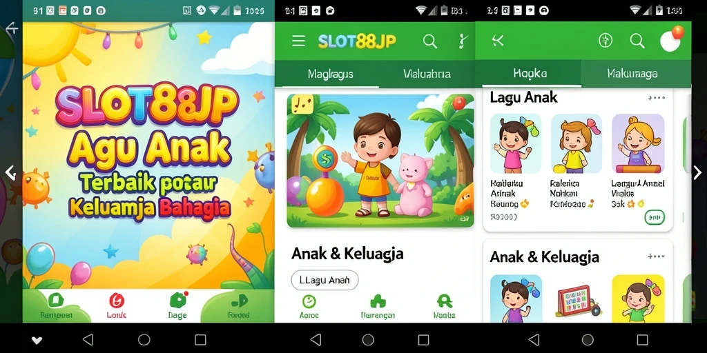 Screenshot antarmuka SLOT88JP menampilkan koleksi lagu anak yang menarik.